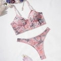 Ensemble de lingerie en dentelle florale rose avec soutien-gorge longline et string transparent - S / Rose