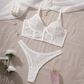 Ensemble lingerie en dentelle blanche avec soutien-gorge bustier long et string assorti - S / Blanc