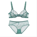 Elegantes blaugrünes Spitzen-Dessous-Set mit ultra-dünnem Bügel-BH und passendem Slip - 75B / Grün
