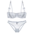 Elegante set di lingerie in pizzo azzurro con reggiseno push-up e slip coordinati - 70A / Bianco