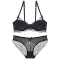Ensemble lingerie en dentelle noire élégante avec motifs floraux et petits nœuds - 70E / Noir