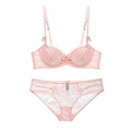 Rosa Spitzen-Dessous-Set mit Push-up-Bügel-BH und passendem Slip für Damen - Rosa / 80A