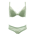 Ensemble soutien-gorge en dentelle brodée vert clair avec motifs floraux et mesh pur - Vert