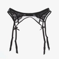 Porte-jarretelles sexy en dentelle noire avec empiècement résille et bretelles réglables - Noir