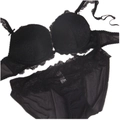 Conjunto de lencería de encaje negro con sujetador push-up y braga de malla sexy - 70A / Negro
