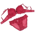 Conjunto de lencería de encaje rojo vino con sujetador ajustable y braga - 70A / Burdeos