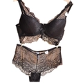 Set lingerie in pizzo nero con reggiseno push-up e scollo a V profondo - 70A / Nero