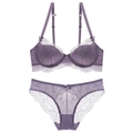 Ensemble lingerie en dentelle lilas avec motifs floraux et jolis détails de nœuds - 80E / Violet