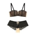 Set lingerie da donna in pizzo floreale nero con reggiseno push-up senza ferretto e slip - 70A / Nero