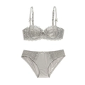 Ensemble lingerie en dentelle gris argent avec broderie florale et petits nœuds - 70A / Gris