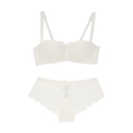 Ensemble lingerie en dentelle blanche avec soutien-gorge bandeau sans armature et culotte - Blanc