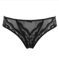 Sexy schwarze Damen-Spitzenunterwäsche mit V-förmigem Schnitt und Blumenstickerei-Details - S / Schwarz
