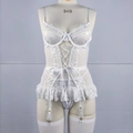 Set lingerie in pizzo bianco con corsetto, lacci incrociati e calze abbinate per donna - S / Bianco