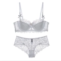 Conjunto de lencería de encaje floral blanco con sujetador y braguita con lazos suaves - 70A / Blanco