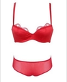 Ensemble de lingerie rouge en dentelle et satin avec soutien-gorge push-up 1/2 bonnet - 70A / Rouge