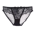 Eleganter schwarzer Spitzen-Slip mit Blumenmuster, Schleife und transparentem Mesh - S / Schwarz