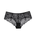 Détail de la culotte en dentelle noire pour femme avec motifs floraux et nœuds en satin - S / Noir
