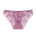 Elegantes bragas de encaje floral púrpura oscuro para mujer con talle bajo y lazo - S / Morado