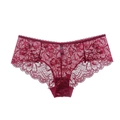 Détail de sous-vêtement en dentelle bordeaux avec résille fleurie et petits nœuds - S / Bordeaux