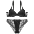 Elegant black floral lace lingerie set featuring a push-up bra and matching panty - 70A / Black