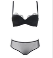 Set lingerie nera push up senza cuciture 1/2 coppa con pizzo e slip in rete velata - 70A / Nero