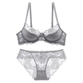 Set reggiseno in pizzo grigio traspirante con ricamo floreale e spalline sottili - Grigio / 40°c=90°c=xxl