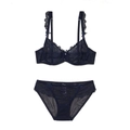 Lace lingerie set in navy blue with floral patterns and breathable mesh fabric details - 70A / Blue