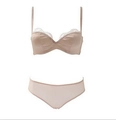 Set lingerie in raso champagne con pizzo, reggiseno a mezza coppa e slip abbinati - 70A / Nudo