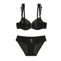 Sexy black lace lingerie set with push-up wired bra and matching mesh panties for women - 70A / Black