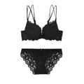 Ensemble de lingerie chic en dentelle noire française avec soutien-gorge push-up - Noir