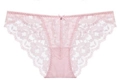 Lace low waist panties for women in light pink with floral patterns and a small bow - Pink