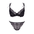 Ensemble lingerie en dentelle florale noire avec soutien-gorge et culotte assortis - Noir