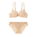 Ensemble de lingerie en dentelle française beige élégant avec soutien-gorge push-up - Chair