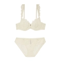 Lace bra and panty set in cream white with ruffles and delicate bow details - 70A / Off White