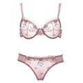 Ensemble de lingerie rose en dentelle avec broderie florale et culotte assortie chic - Rose / 70C