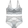 Set lingerie in pizzo grigio con reggiseno con ferretto e slip a vita alta velati - 70A / Grigio