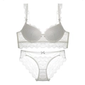 Conjunto de lencería de encaje blanco con sujetador push-up y bragas de malla - 85D / Blanco