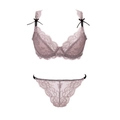 Ensemble de lingerie en dentelle vieux rose avec nœuds et détails en maille sexy - Café