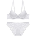 Elegante conjunto de lencería de encaje floral blanco con sujetador y braguita - 70A / Blanco