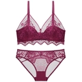 Set lingerie in pizzo rosso scuro con motivi floreali e dettagli in rete per donna - L / Borgogna