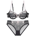 Ensemble de lingerie en dentelle avec broderie florale et nœuds en tulle noir et rose - 70A / Noir