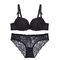 Lace lingerie set with floral patterns and matching panties in elegant black finish - 70A / Black