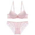 Elegante conjunto de lencería de encaje rosa claro con sujetador push-up con aros y bragas - 70A / Rosa