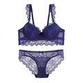 Conjunto de lencería de encaje en color púrpura oscuro con bordado floral y malla - 70A / Azul