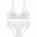 Elegant white floral lace lingerie set with translucent underwire bra and matching panties - White / 70C
