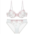 Ensemble soutien-gorge en dentelle blanche avec broderie florale rose élégante - Blanc / 70B