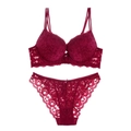 Ensemble lingerie en dentelle bordeaux élégant avec motifs floraux et soutien-gorge push-up - Bordeaux