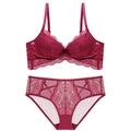Ensemble de lingerie en dentelle rouge foncé avec soutien-gorge push-up et culotte - 70A / Haut Et Bas / Bordeaux
