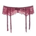 Reggicalze in pizzo rosso scuro con ricamo floreale e quattro cinghie regolabili su bianco - S / Borgogna