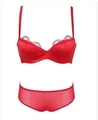 Rotes Dessous-Set aus Satin mit feiner Spitze bestehend aus BH und passendem Slip - 70A / Oberteil Und Unterteil / Rot